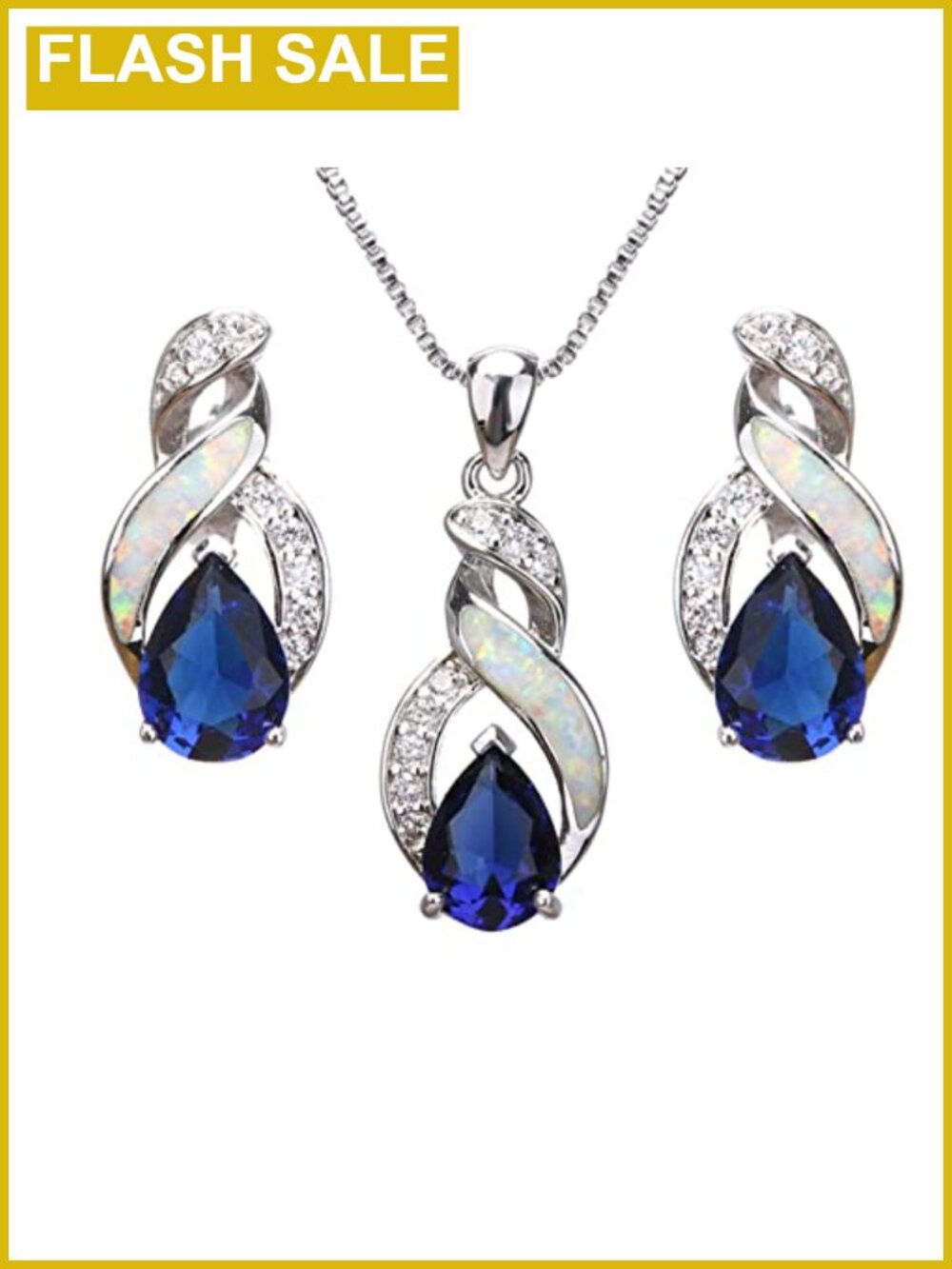 Created Opal Necklace Earrings Jewelry Set Hypoallergenic Gift for Mom